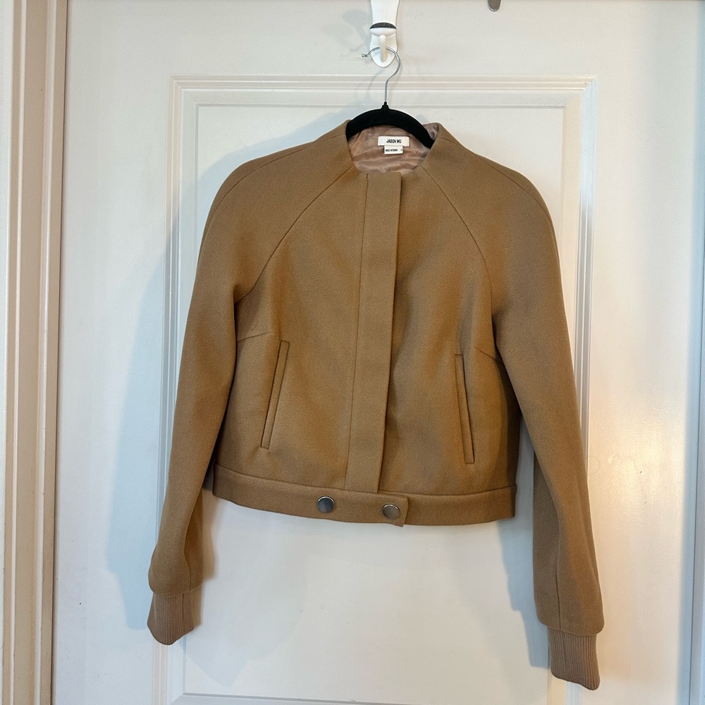 NWOT Jason Wu Designer Camel Tan Snap Button Crop Bomber Jacket, Size Small - Picture 8 of 8
